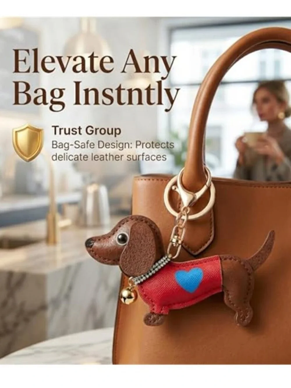 Handmade Leather Dachshund Keychain & Bag Charms, Wiener Dog Gifts for Women